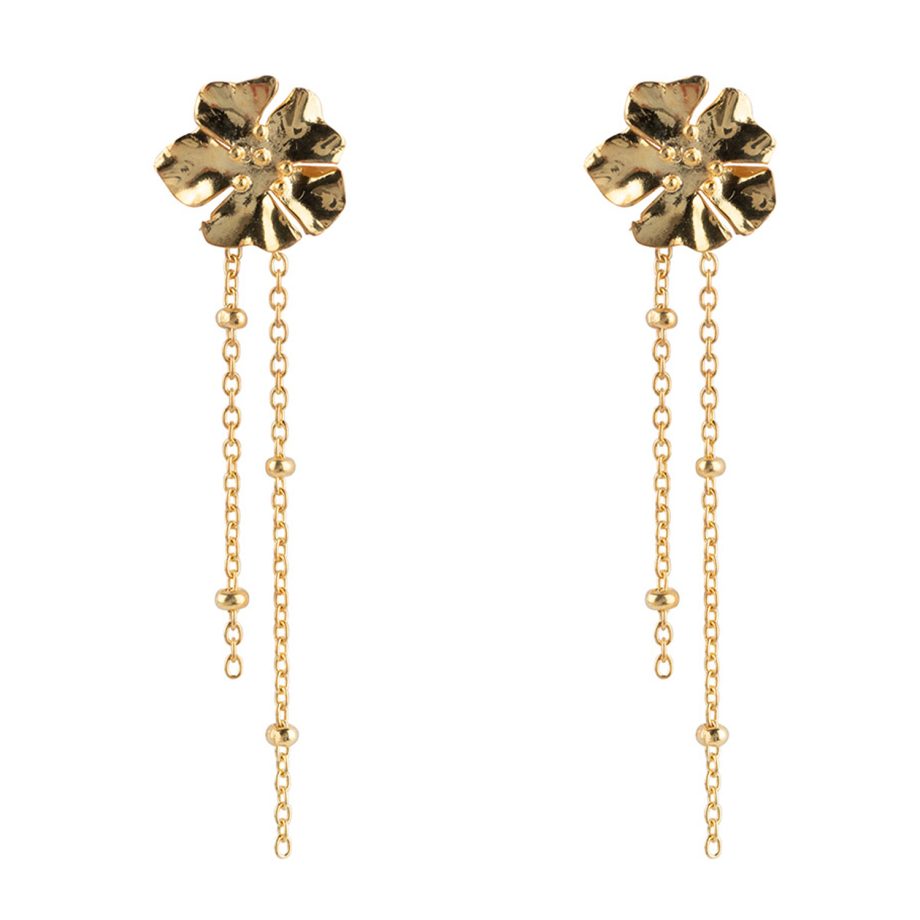 Medium Folded Flower Chain Stud Earring Gold Plated | Betty Boga