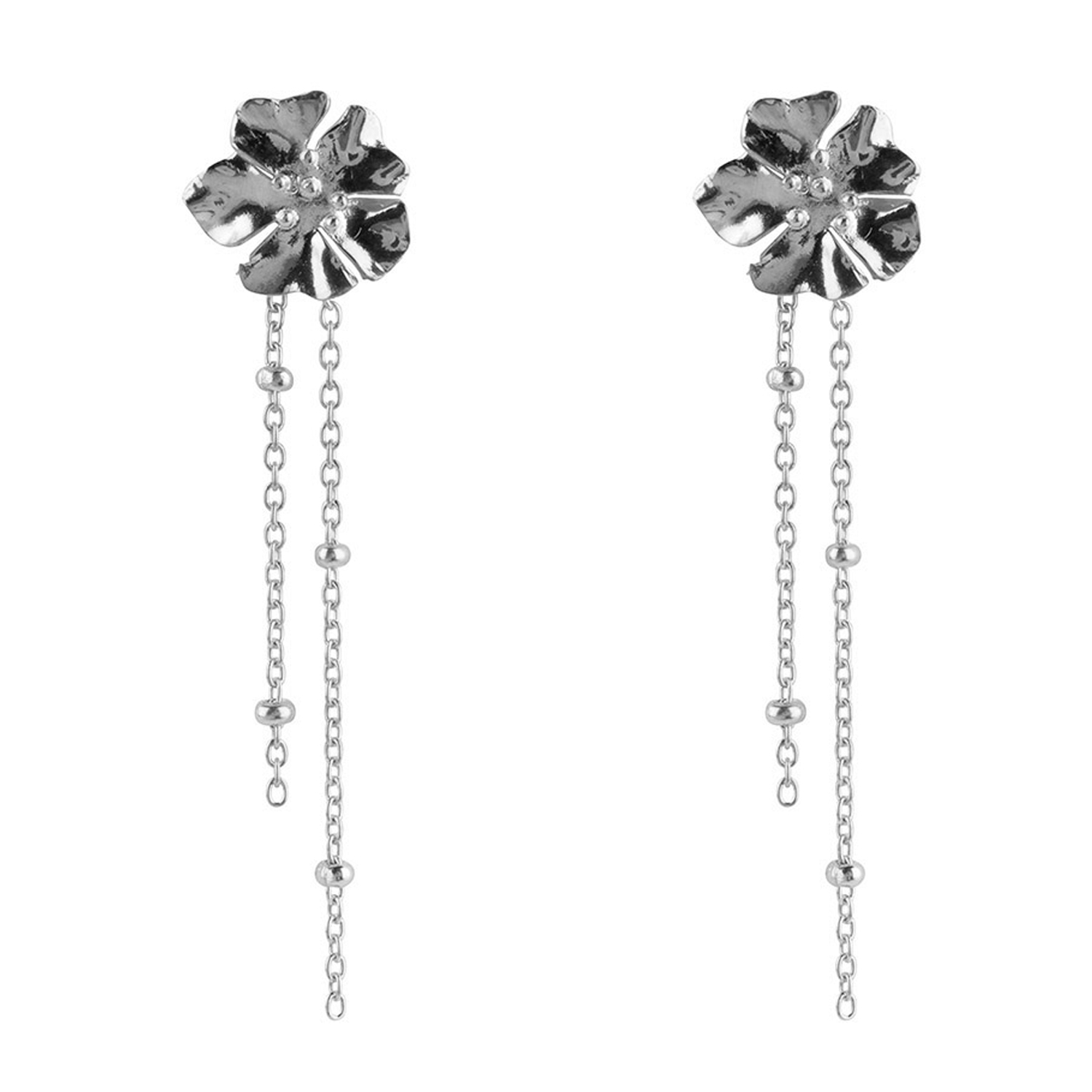 Medium Folded Flower Chain Stud Earring Silver | Betty Bogaers