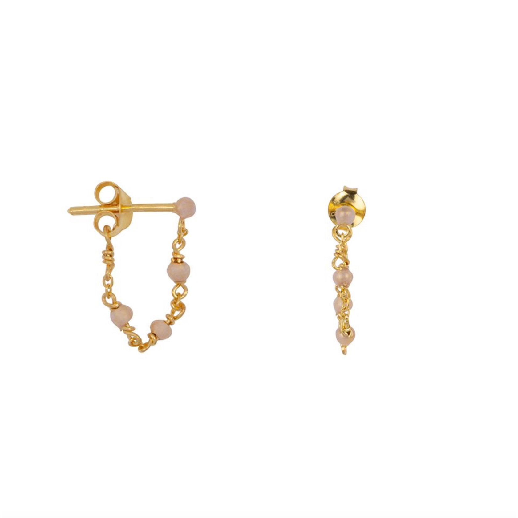 Balls Emaille Chain Stud Earring Gold Plated Beige