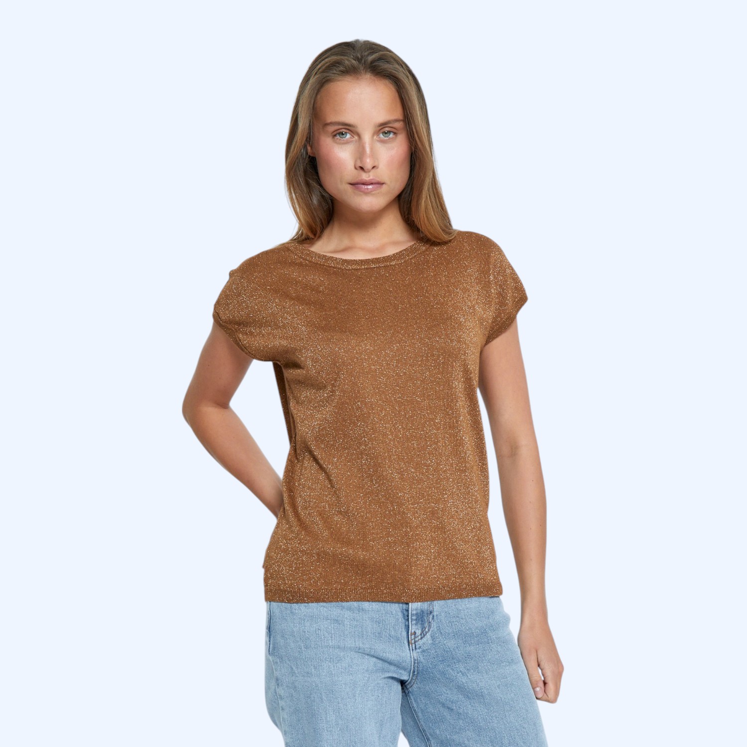 Remi Cap Sleeve Knit Top Tobacco Metallic | Peppercorn