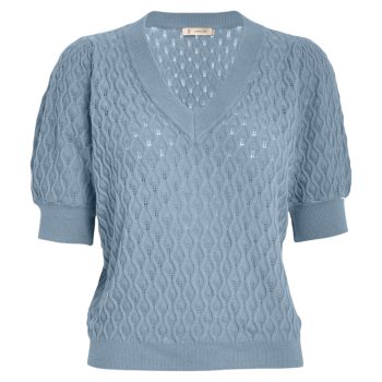 Rosalia Puff Sleeve Knit Tee Faded Denim | Peppercorn