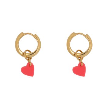 Small Neon Pink Heart Hoop Earring | Betty Bogaers