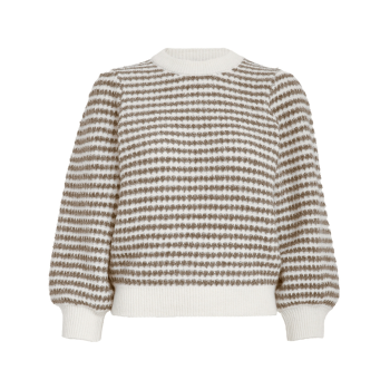 Camilla 3/4 Sleeve Natural Beige Striped Knit Pullover | Peppercorn