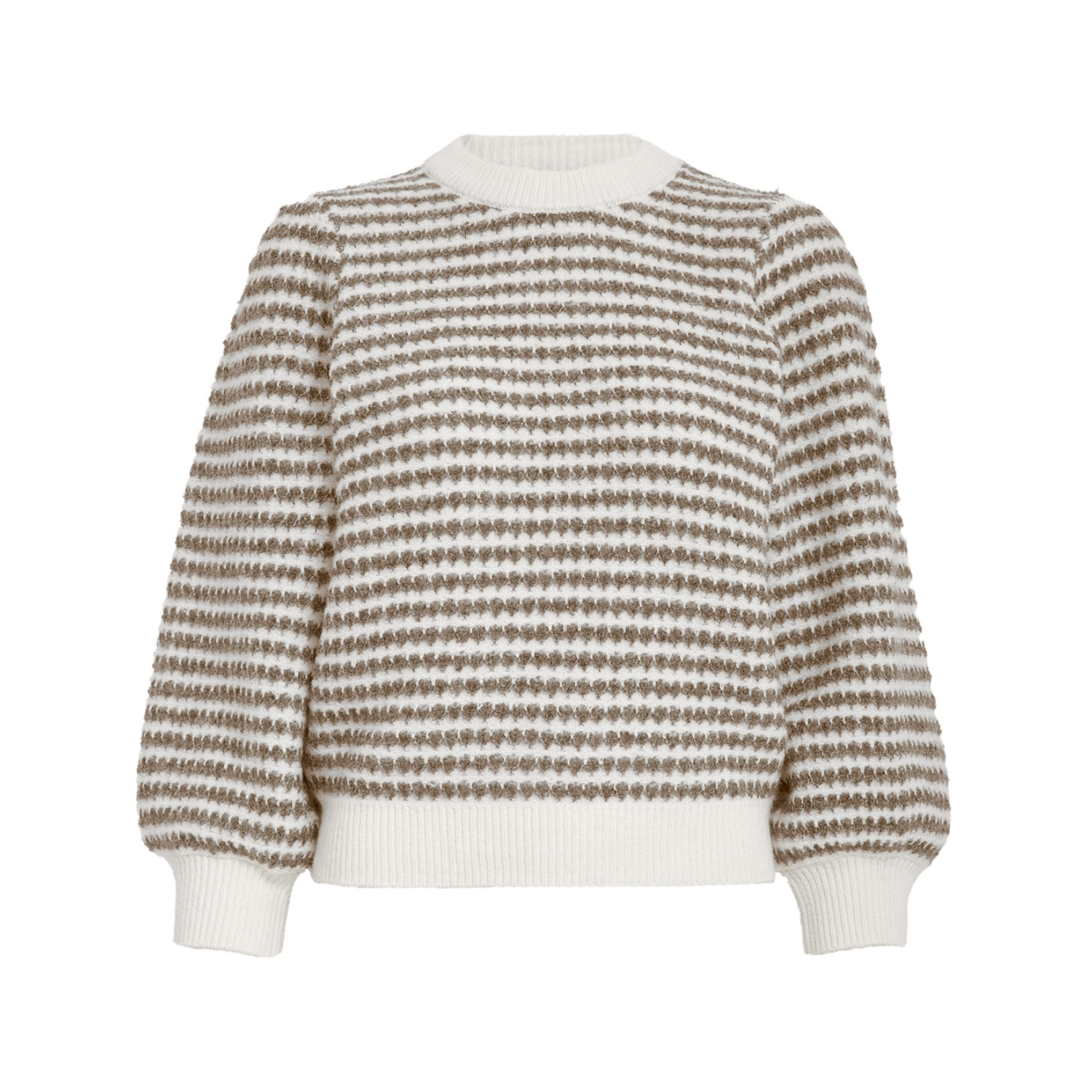 Camilla 3/4 Sleeve Natural Beige Striped Knit Pullover | Peppercorn