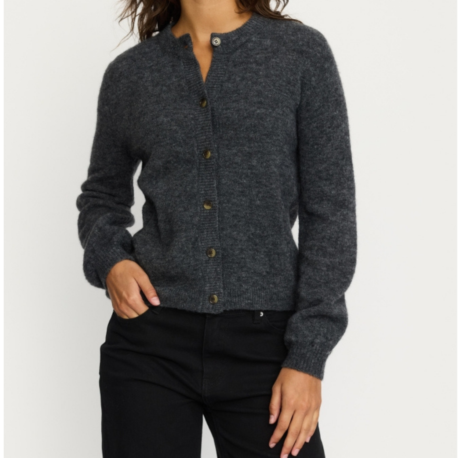 Allison O-neck Cardigan Knit RWS Dark Grey Melange | Soft Rebels