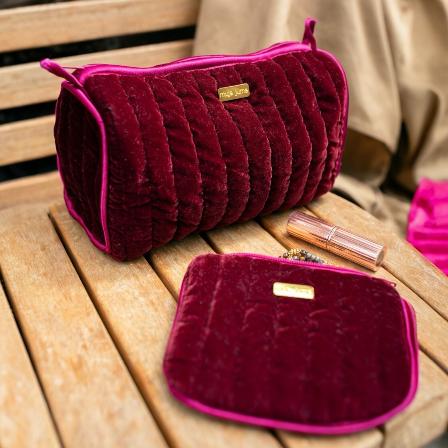Jewelry pouch quilted deep burgundy velvet | Muja Juma
