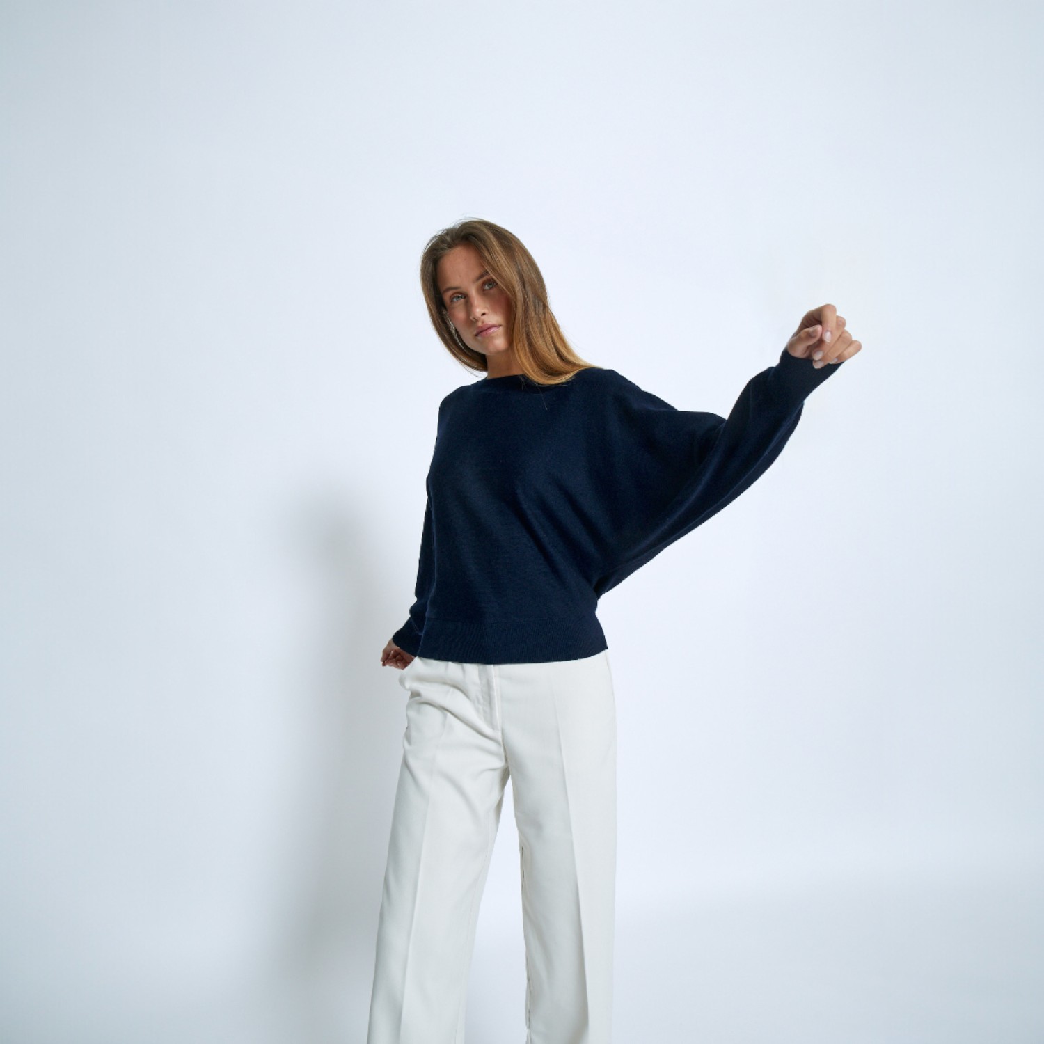 Dana Bat Sleeve Knit Pullover Black Iris Solid | Minus